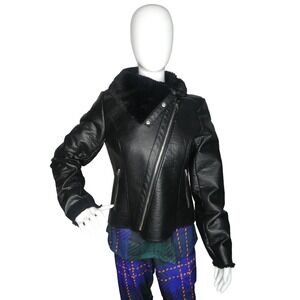Bebe Women's Black Leather Jacket with‎ zippers size M